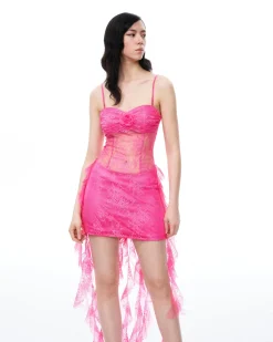 Selene 3D Floral Lace Mini Dress - Pink
