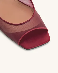 Serenity Open Toe Mesh Slingback Sandals - Burgundy