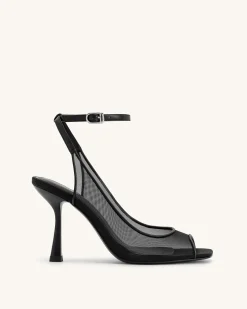 Serenity Open Toe Mesh Slingback Sandals - Black