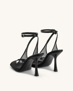 Serenity Open Toe Mesh Slingback Sandals - Black