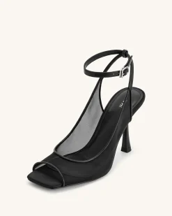Serenity Open Toe Mesh Slingback Sandals - Black