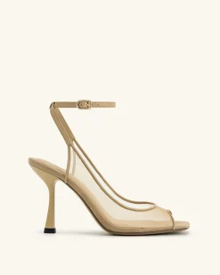 Serenity Open Toe Mesh Slingback Sandals - Khaki