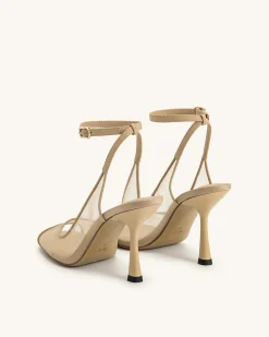 Serenity Open Toe Mesh Slingback Sandals - Khaki