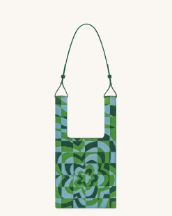 Shea Knitted Tote Bag - Dark Green & Green & Ice