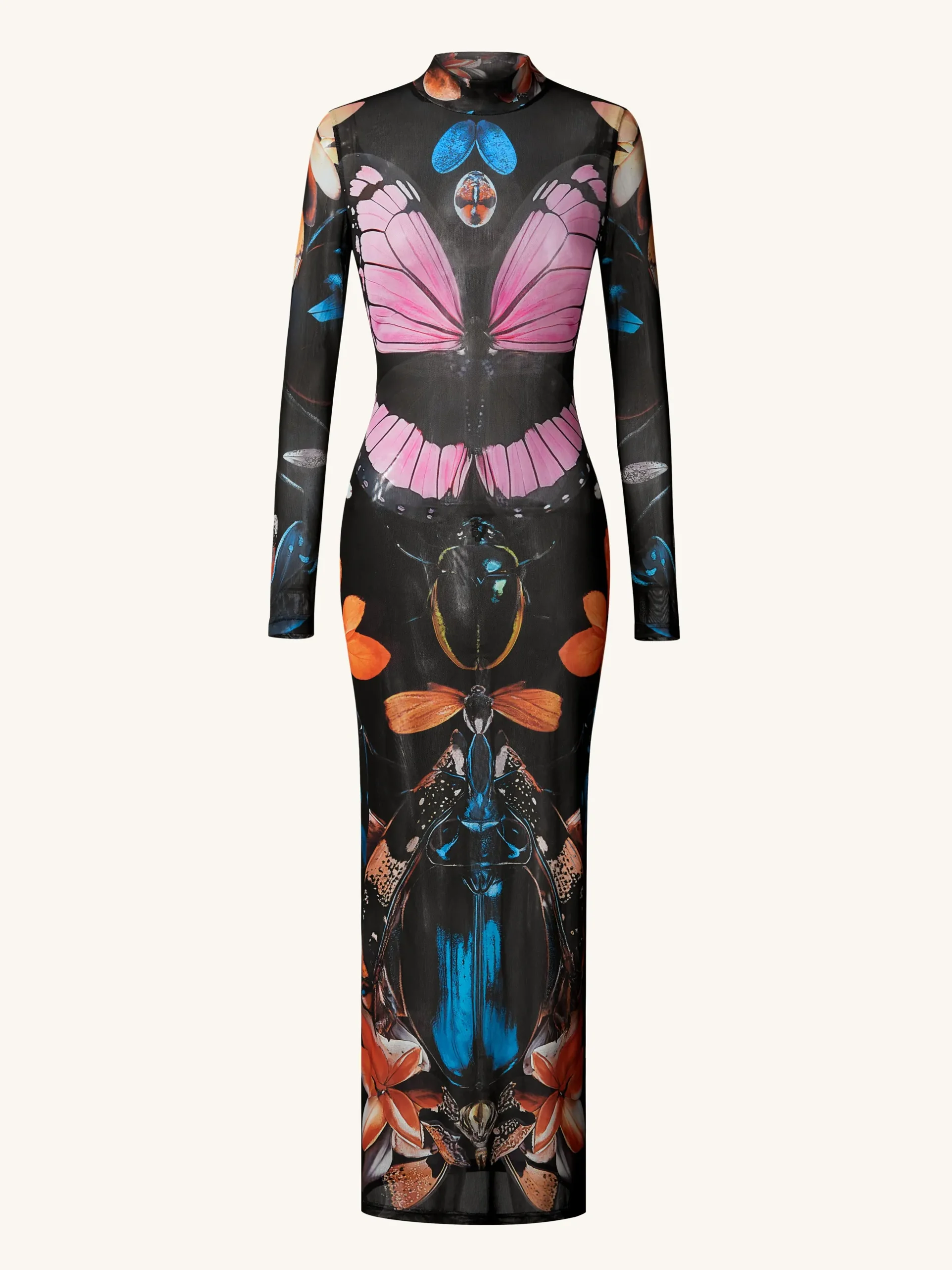 Sheer Butterfly and Beetle Gown - Multicolor