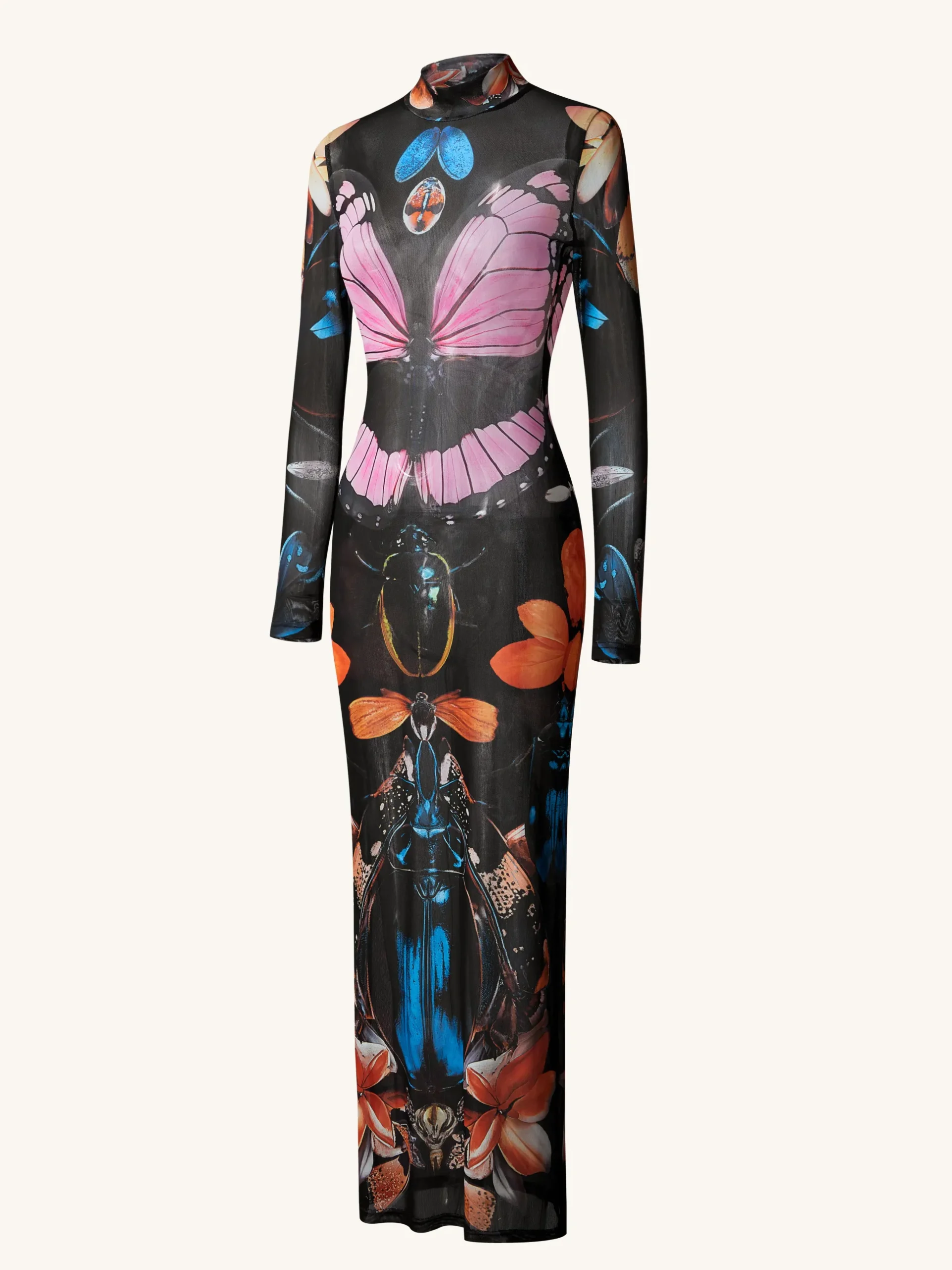 Sheer Butterfly and Beetle Gown - Multicolor