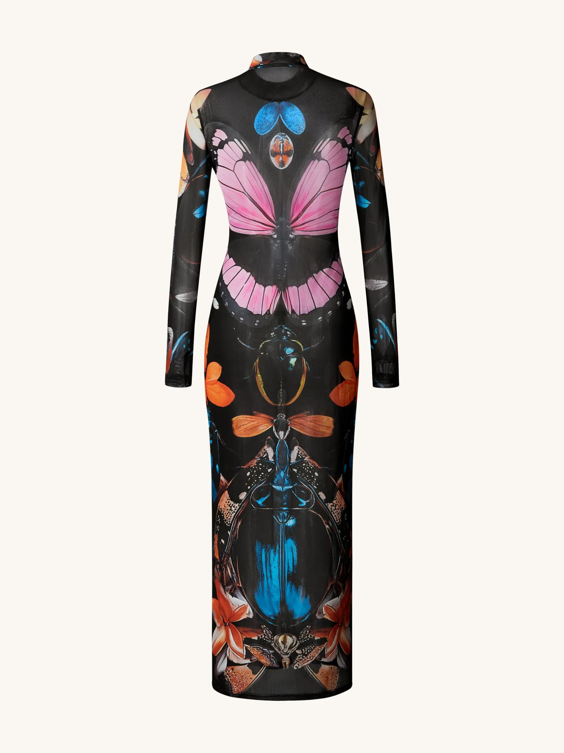 Sheer Butterfly and Beetle Gown - Multicolor