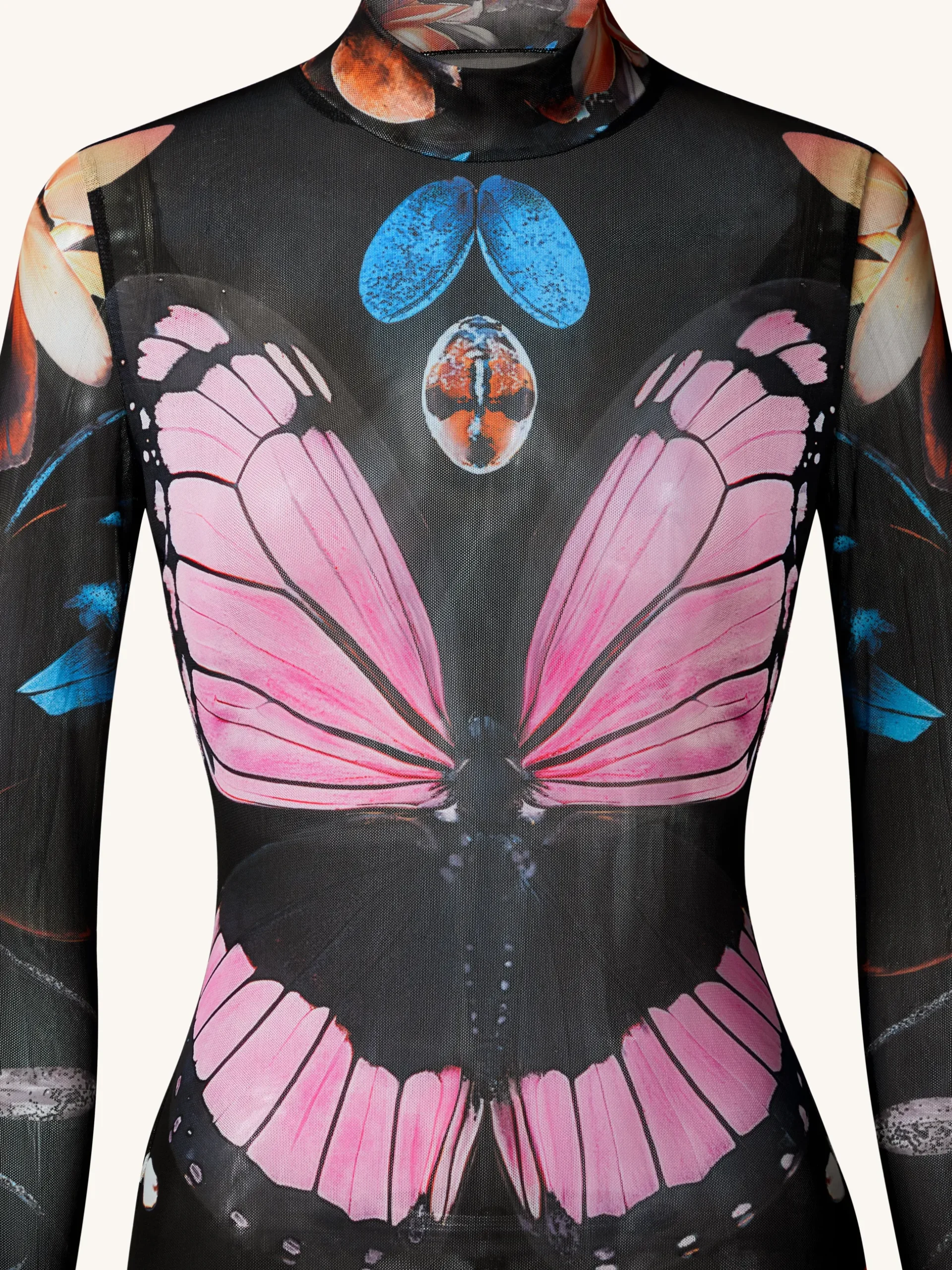 Sheer Butterfly and Beetle Gown - Multicolor