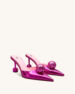 Sofia Sphere Heel Mules - Rose Red