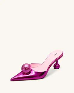 Sofia Sphere Heel Mules - Rose Red