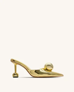 Sofia Sphere Heel Mules - Gold