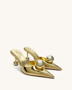 Sofia Sphere Heel Mules - Gold