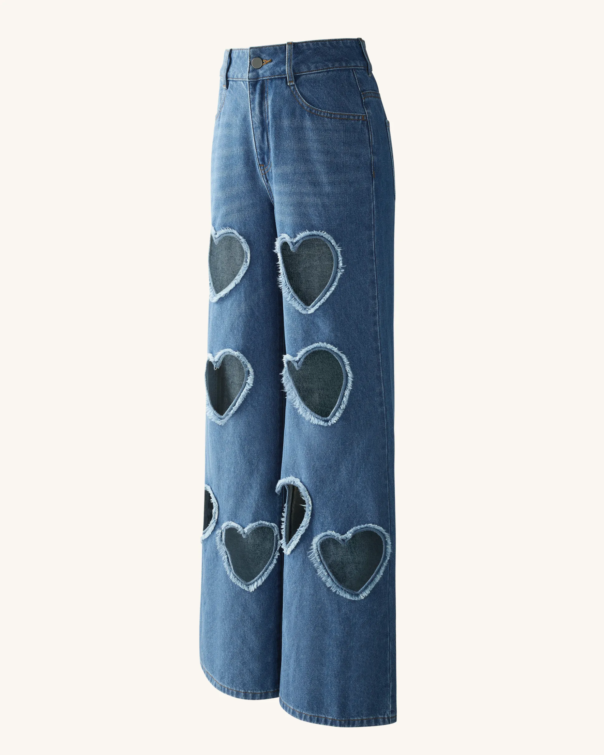 Sophia Embellished Heart Cut-Out Denim Jeans - Medium Blue