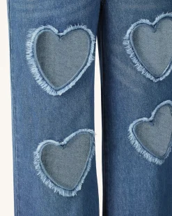 Sophia Embellished Heart Cut-Out Denim Jeans - Medium Blue