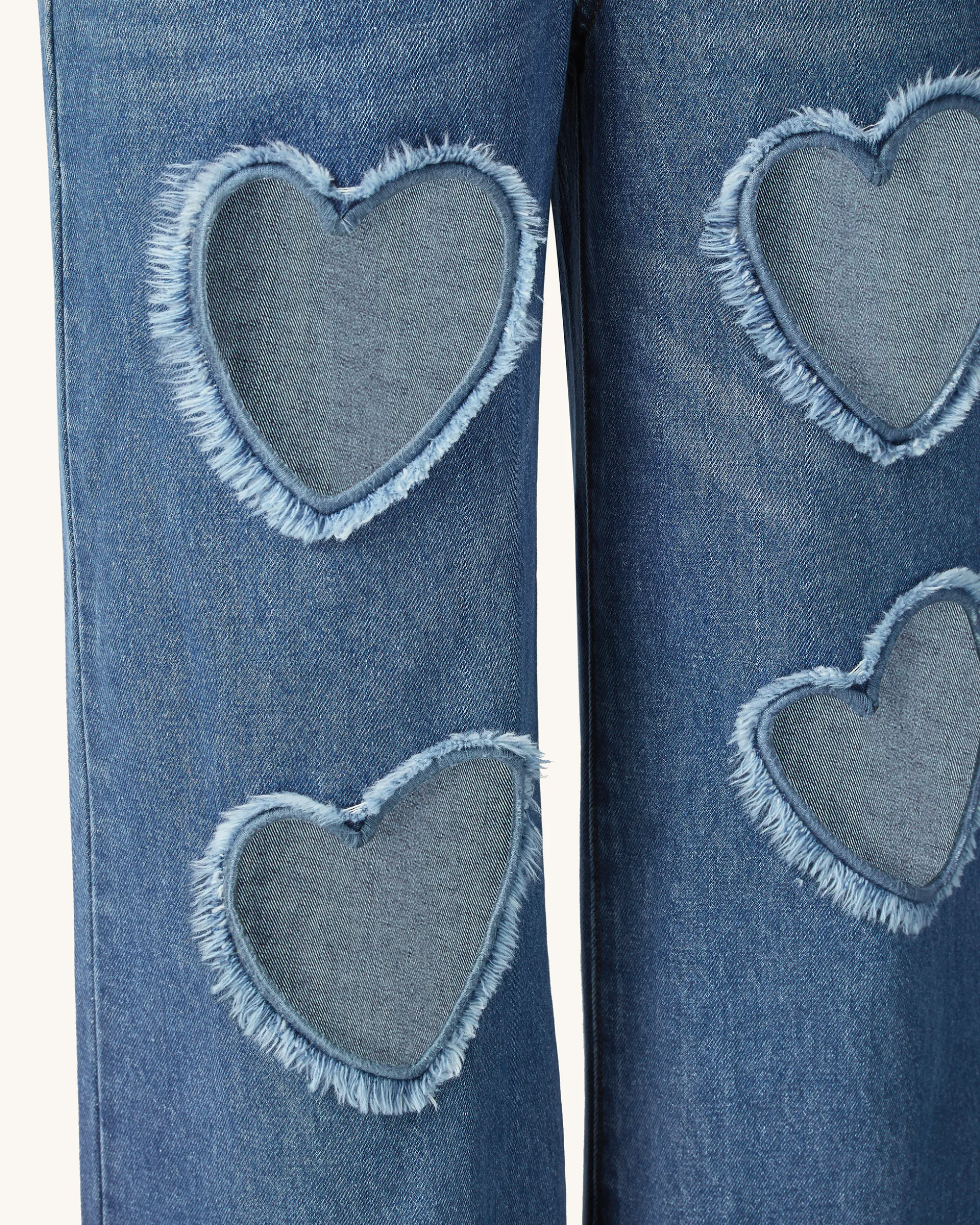 Sophia Embellished Heart Cut-Out Denim Jeans - Medium Blue