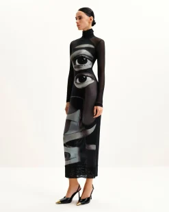 Sophia Eye Print Mesh Dress - Black/White