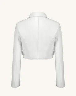 Sophie Cropped Leather Jacket - White & Red
