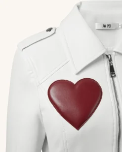 Sophie Cropped Leather Jacket - White & Red