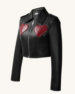 Sophie Cropped Leather Jacket - Black & Red