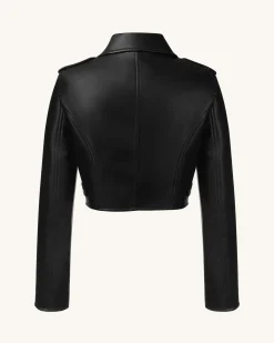Sophie Cropped Leather Jacket - Black & Red