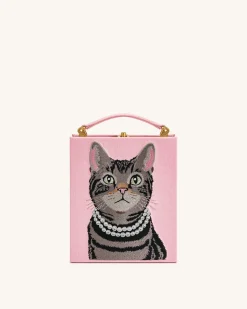 Taya Tabby Cat Pattern Book Shape Clutch Bag - Pink