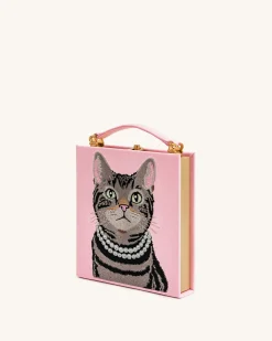 Taya Tabby Cat Pattern Book Shape Clutch Bag - Pink