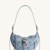 Tessa Denim Embossed Shoulder Bag - Blue