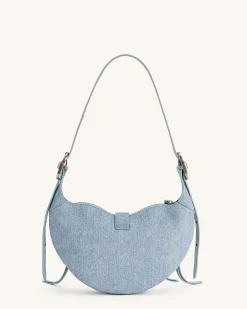 Tessa Denim Embossed Shoulder Bag - Blue