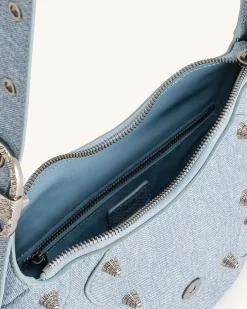 Tessa Denim Embossed Shoulder Bag - Blue