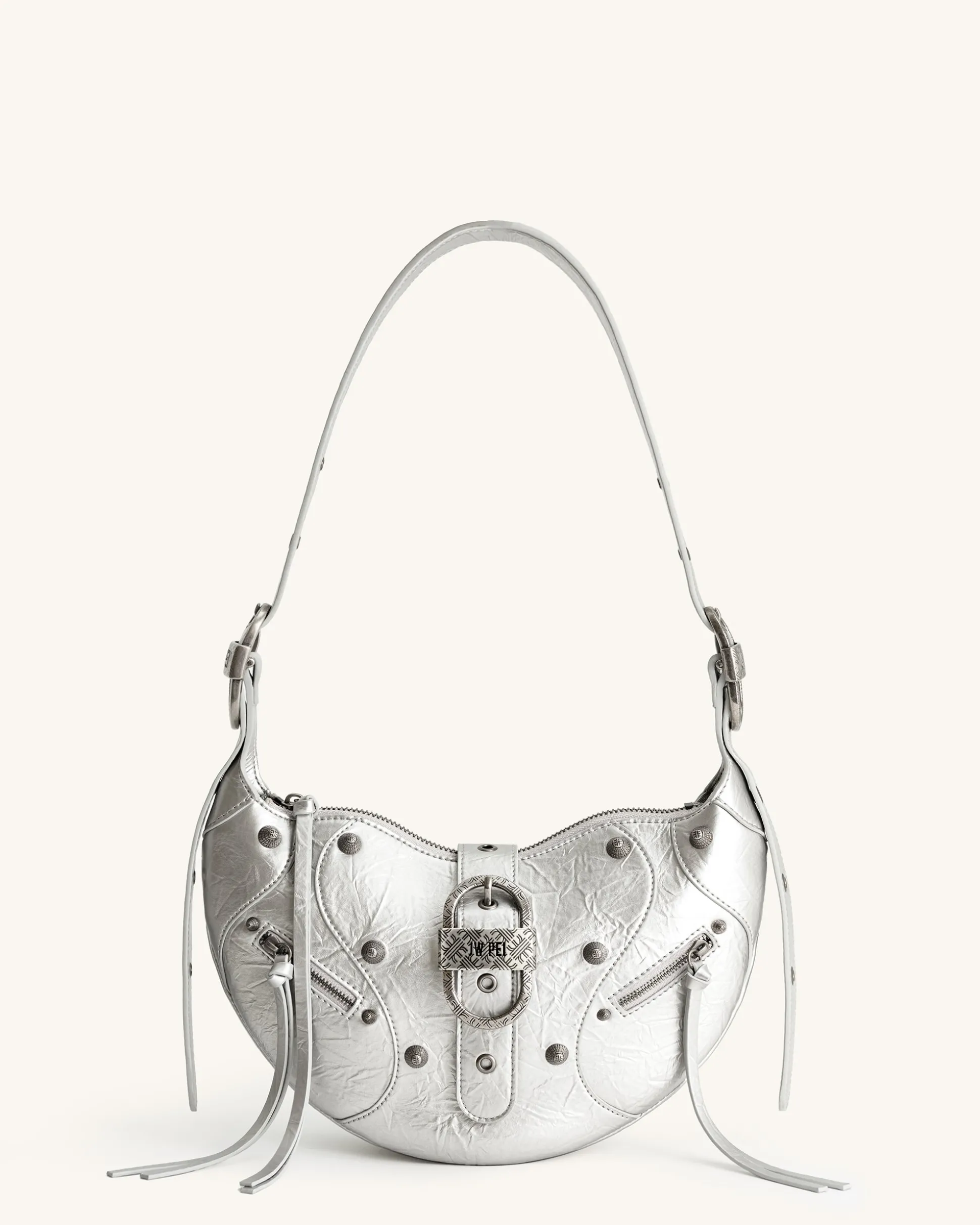 Tessa Metallic Pleating Shoulder Bag - Silver