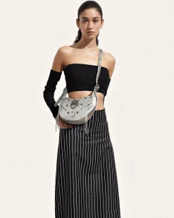 Tessa Metallic Pleating Shoulder Bag - Silver