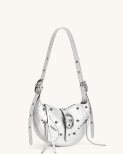 Tessa Metallic Pleating Shoulder Bag - Silver
