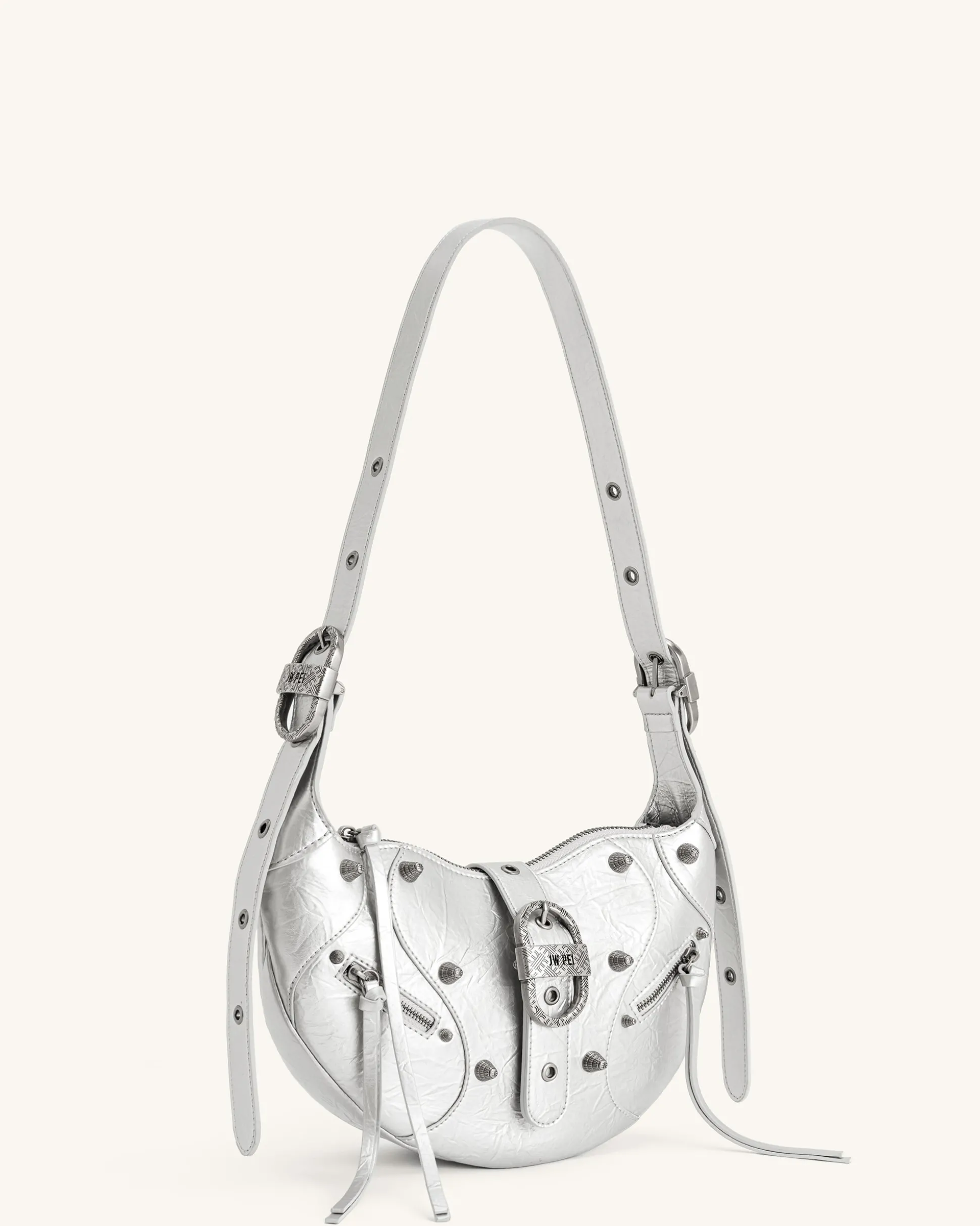 Tessa Metallic Pleating Shoulder Bag - Silver