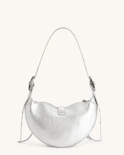 Tessa Metallic Pleating Shoulder Bag - Silver