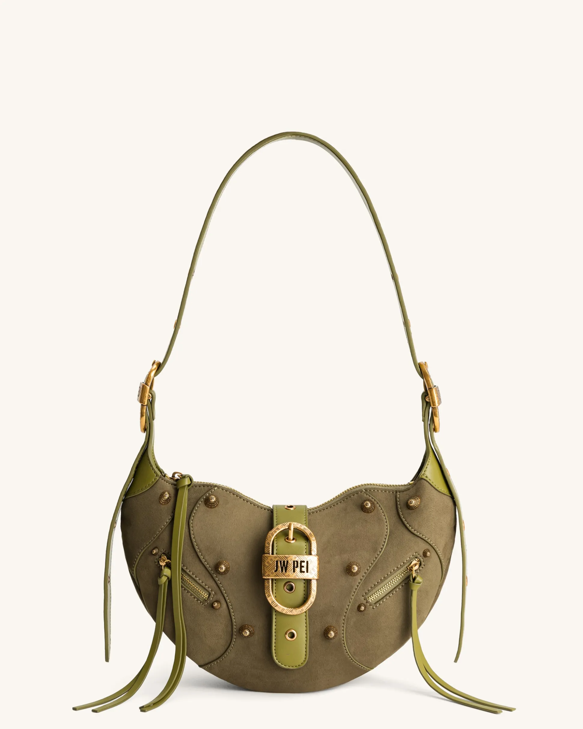 Tessa Suede Shoulder Bag - Dark Olive