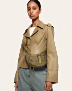 Tessa Suede Shoulder Bag - Dark Olive