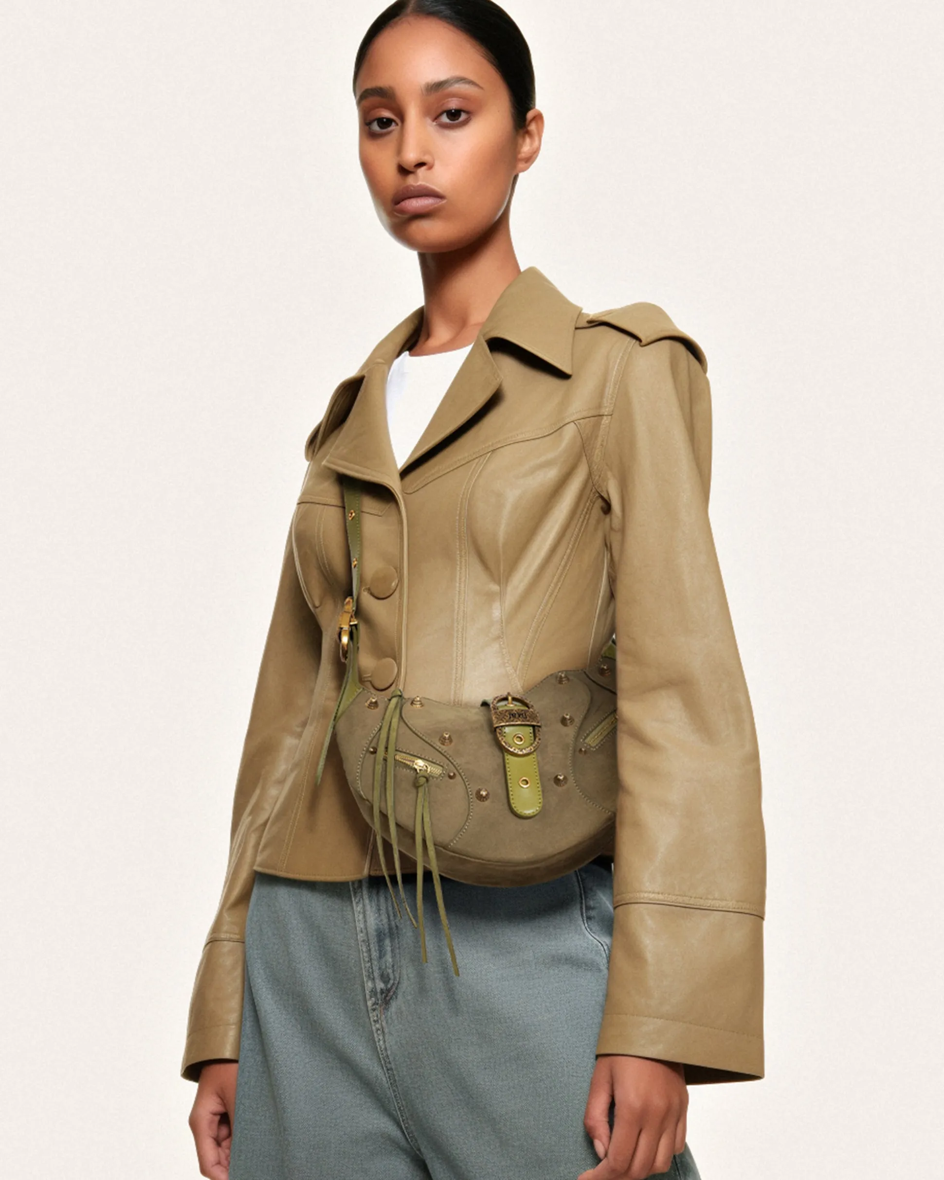Tessa Suede Shoulder Bag - Dark Olive