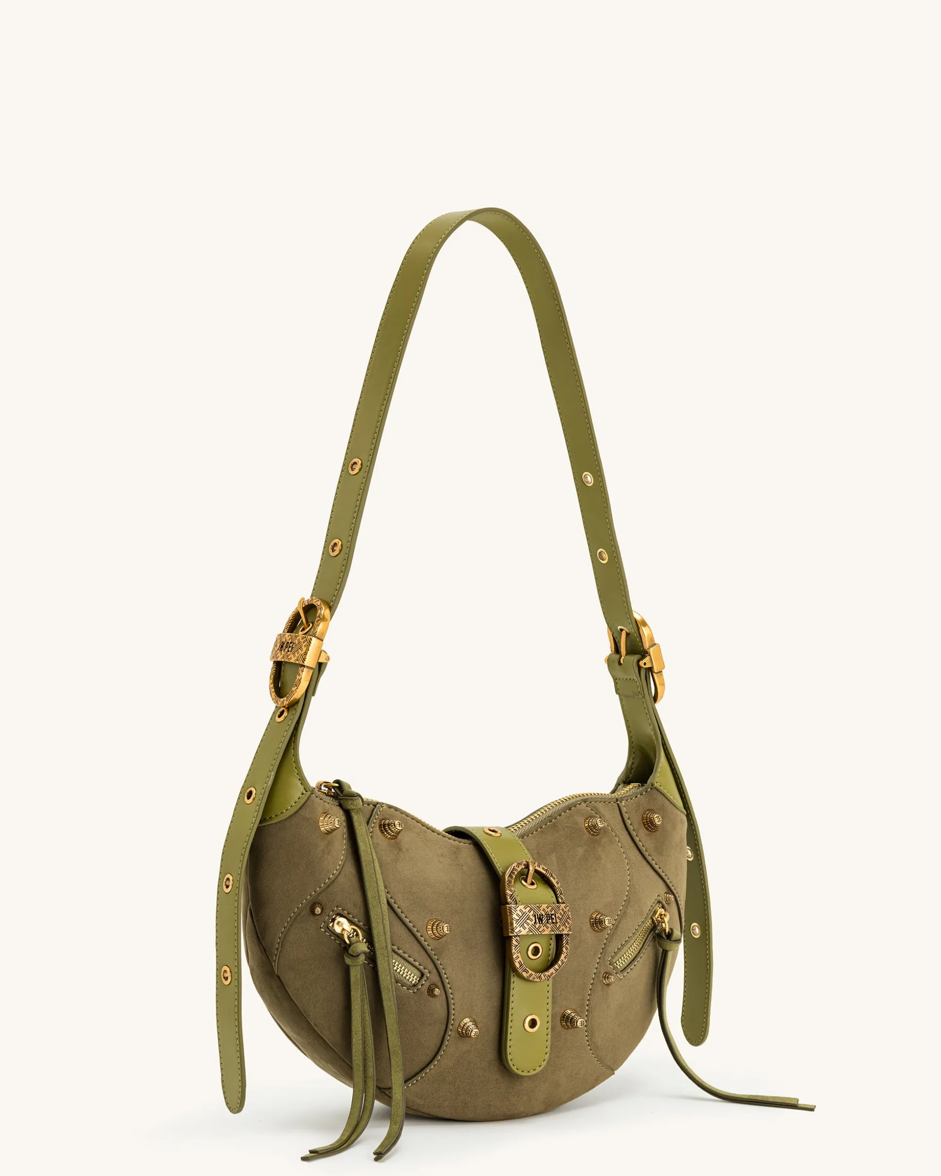 Tessa Suede Shoulder Bag - Dark Olive
