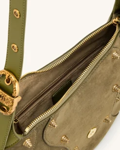 Tessa Suede Shoulder Bag - Dark Olive