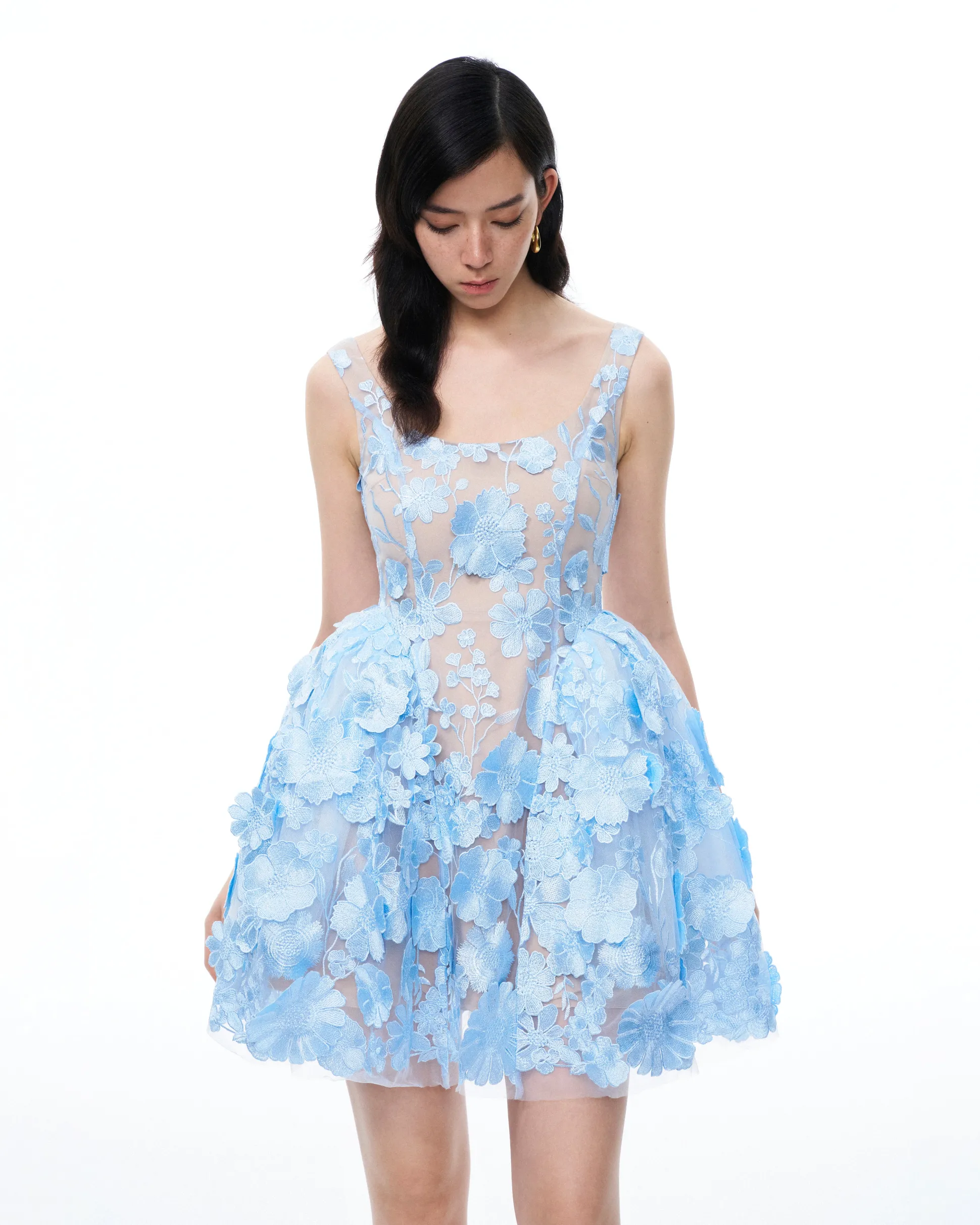 Thaddeus 3D Floral Embroidered Mini Dress - Blue