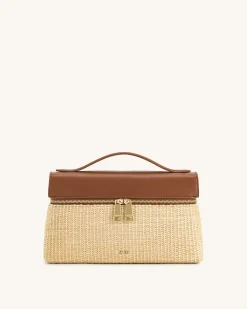Thea Faux Straw Top Handle Bag - Brown Straw