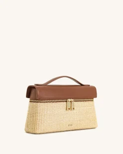 Thea Faux Straw Top Handle Bag - Brown Straw
