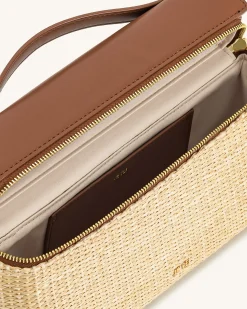 Thea Faux Straw Top Handle Bag - Brown Straw