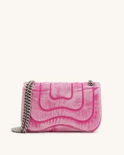 Tina Denim Quilted Chain Crossbody - Pink