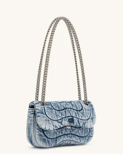 Tina Denim Quilted Chain Crossbody - Blue