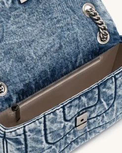 Tina Denim Quilted Chain Crossbody - Blue