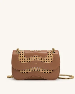 Tina Faux Bamboo Woven Crossbody - Brown