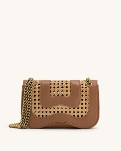 Tina Faux Bamboo Woven Crossbody - Brown