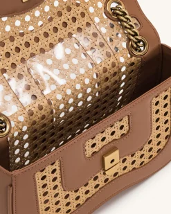 Tina Faux Bamboo Woven Crossbody - Brown