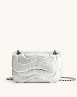 Tina Metallic Quilted Chain Crossbody - Silver